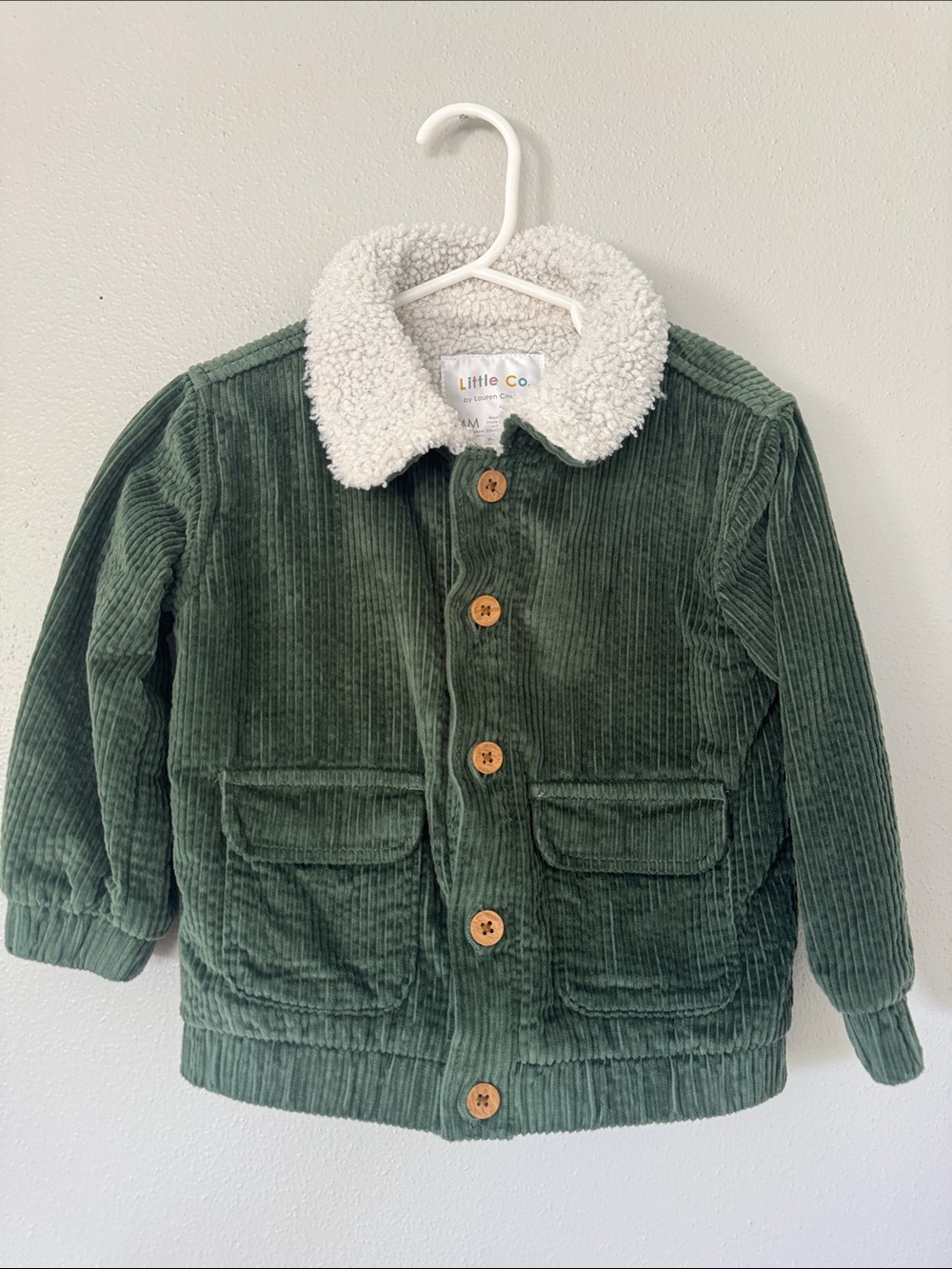 Little Co. Kids Green Corduroy Jacket with Sherpa Collar